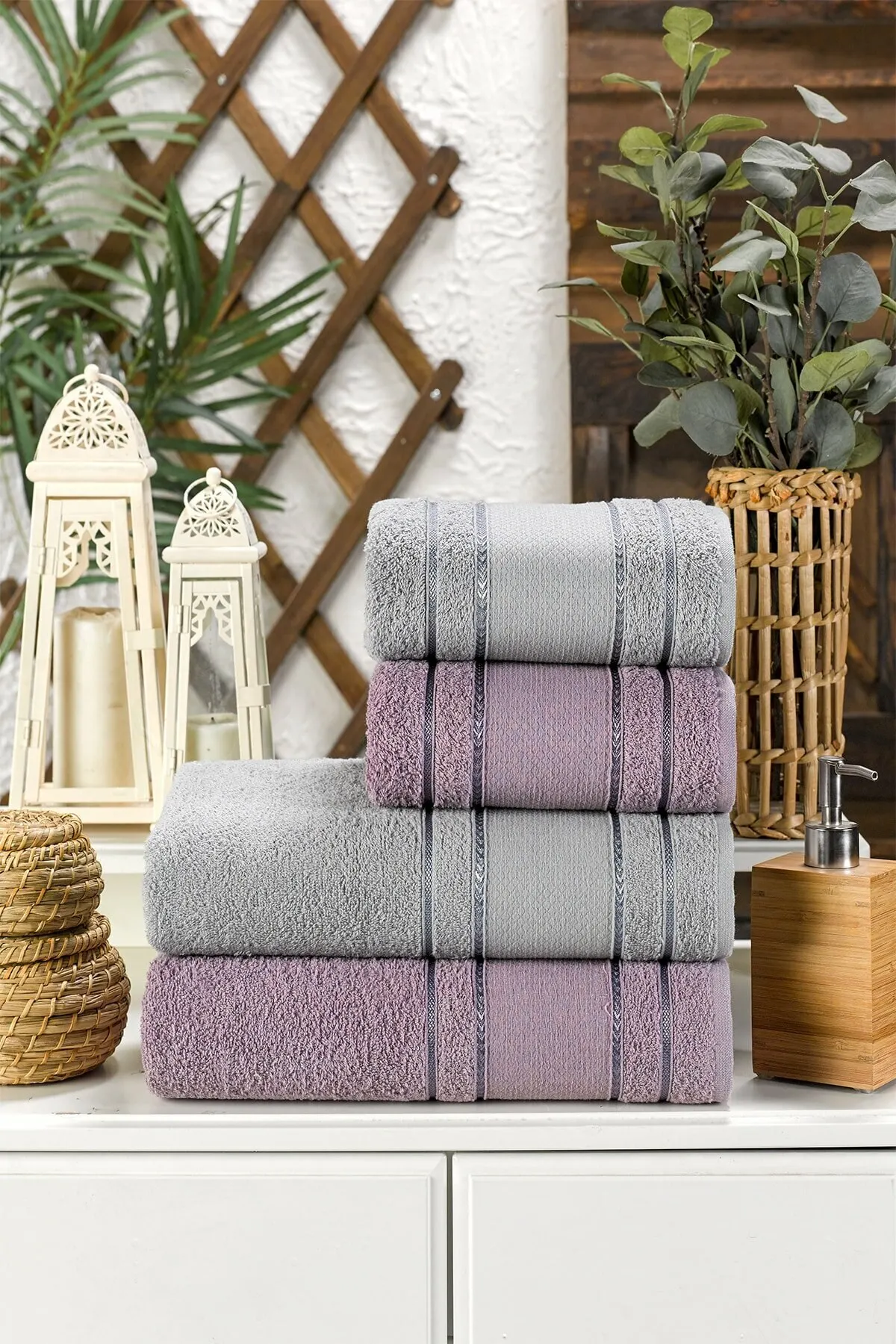 

WONDERFULSOFTTextile 100% FASHION Bathroom Towel Set Turkish Bath Set of 4