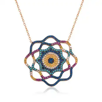 

KUTAYDAN 925 Sterling Silver Life Sun Evil Eye Women Necklace