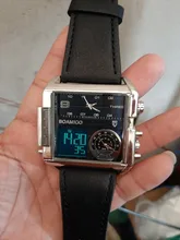 BOAMIGO- Relojes deportivos para hombre, reloj de pulsera masculino de cuarzo de cuero militar, con led, 3 zonas horarias