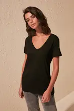 Trendyol Viscose Blended V-Neck Basic Knitted T-Shirt TWOSS20TS0131
