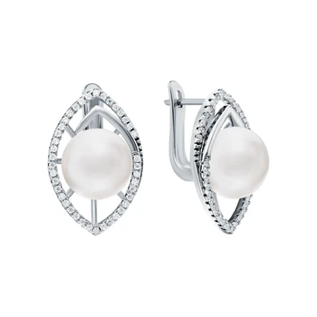 

Silver earrings with cubic zirconia and pearls cultured sunlight sample 925