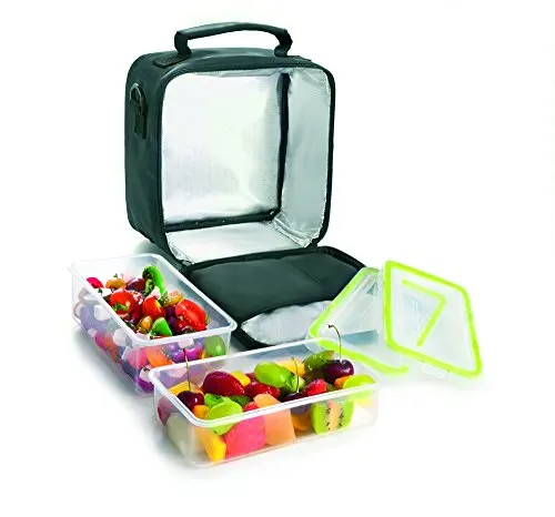 BOLSA PORTA ALIMENTOS IBILI LUNCH AWAY GREEN TERMICA CON ASA INCLUYE 2  RECIPIENTES CON TAPA HERMETICA Y BANDEJA