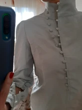 Turtleneck Blouse Puff-Sleeve White Shirt Ladies Top OOTN Office Elegant Casual Solid
