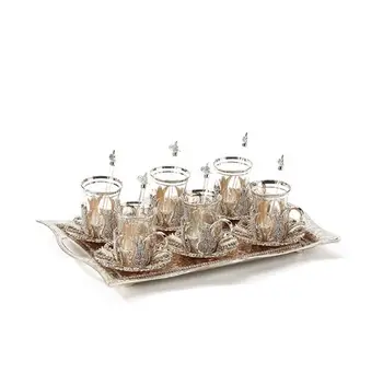 

Turkish tea Pearl Coated Gold Turkish Tea Cup Six Person Set Twenty-five pieces and stylish rectangular presentation tray