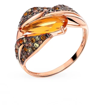 

Gold ring with cubic zirconia and citrine sunlight sample 585