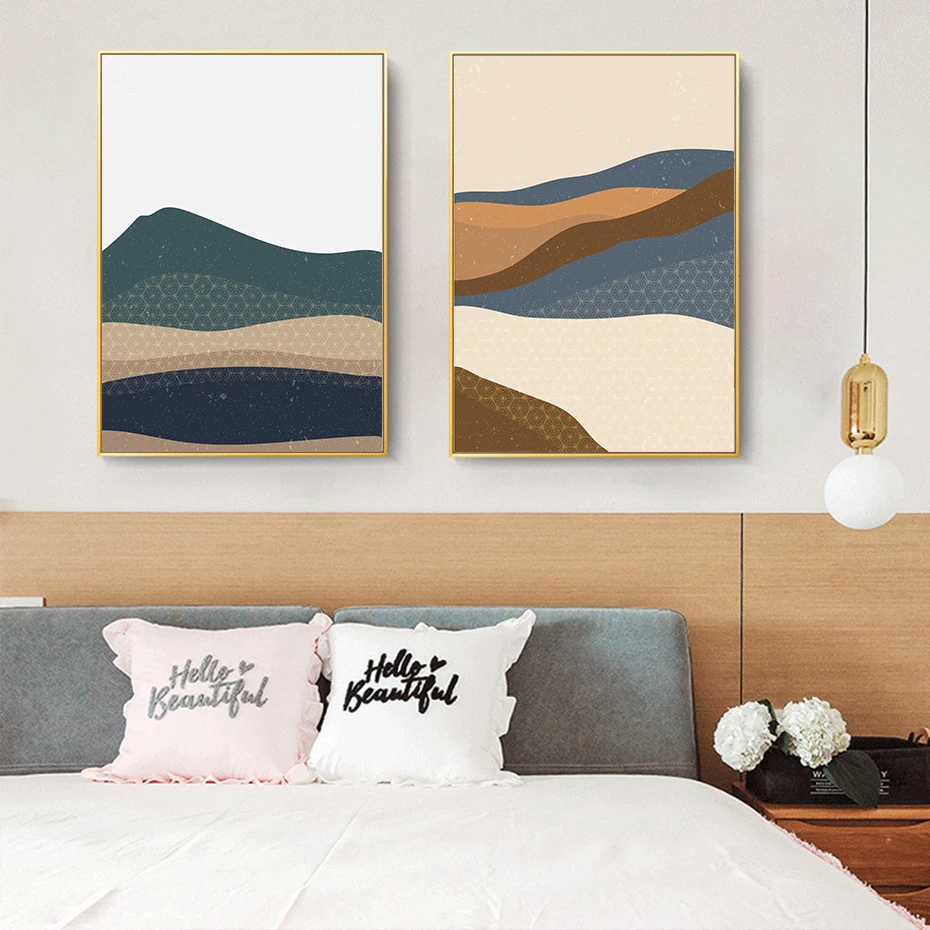Абстрактные геометрические настенные картины с изображением горного пейзажа