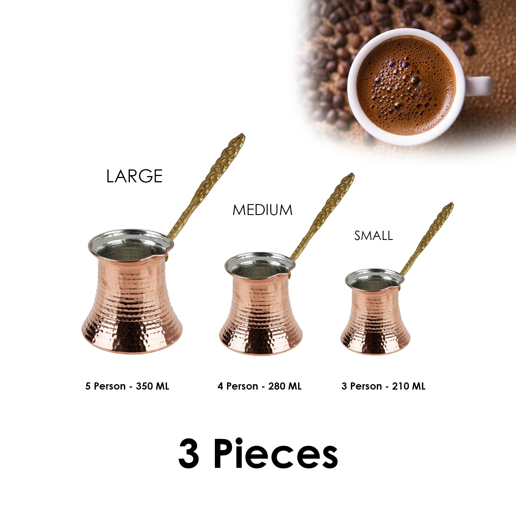 

Copper Coffee Pot Turkish Coffee Quality Handmade Boiling Espresso Coffee Durable 3 Piece Size Arabic Accessory Kitchen
