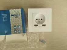 Delviz-enchufe estándar francés, CA 100-250V, Cargador USB de doble puerto para móvil, blanco con panel de interruptor, enchufe de corriente USB de pared de 16A