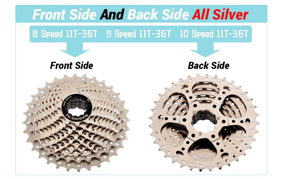 SUNSHINE Bicycle Cassette Sprocket 8/9/10/11/12Speed MTB Freewheel 32T/36T/40T/42T/46T/50T/52T HyperGlide Compatible Shimano