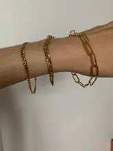 Paperclip-pulsera de cadena de acero inoxidable para mujeres y niñas, joyería fina, Color dorado, con eslabones rectangulares