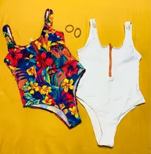 One-Piece Swimsuit Monokini Beachwear Push-Up Summer Print Zipper Sexy New XL Women