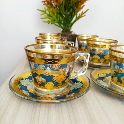 

WONDERFUL Feyza Gold Coffee Mugs-Tea Glasses Set