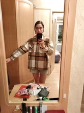 Woolen Coat Shirt Jacket Windbreaker Oversize Plaid Vintage Women Loose Button Winter