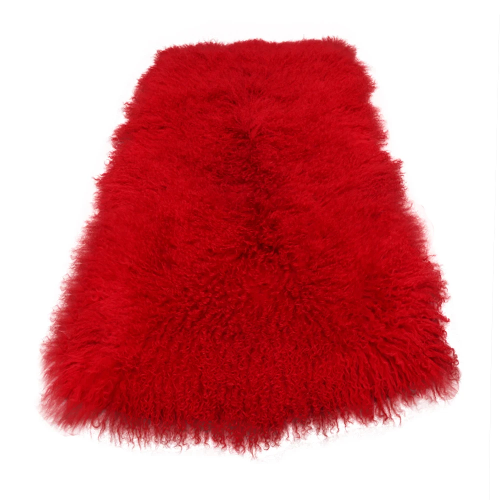 Real Mongolian Fur Throw Tibetan Lambskin Rug Hide Pelt Curl Hair Carpet 2'X3.8'