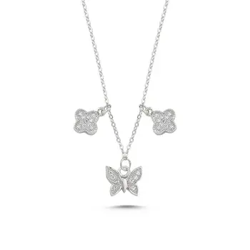 

Angemiel 925 Silver Zircon Stone Butterfly & Clover Necklace