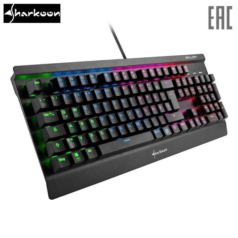 Клавиатура Sharkoon Skiller Mech SGK3 Blue механическая, проводная, подсветка RGB, USB, цвет: черный
