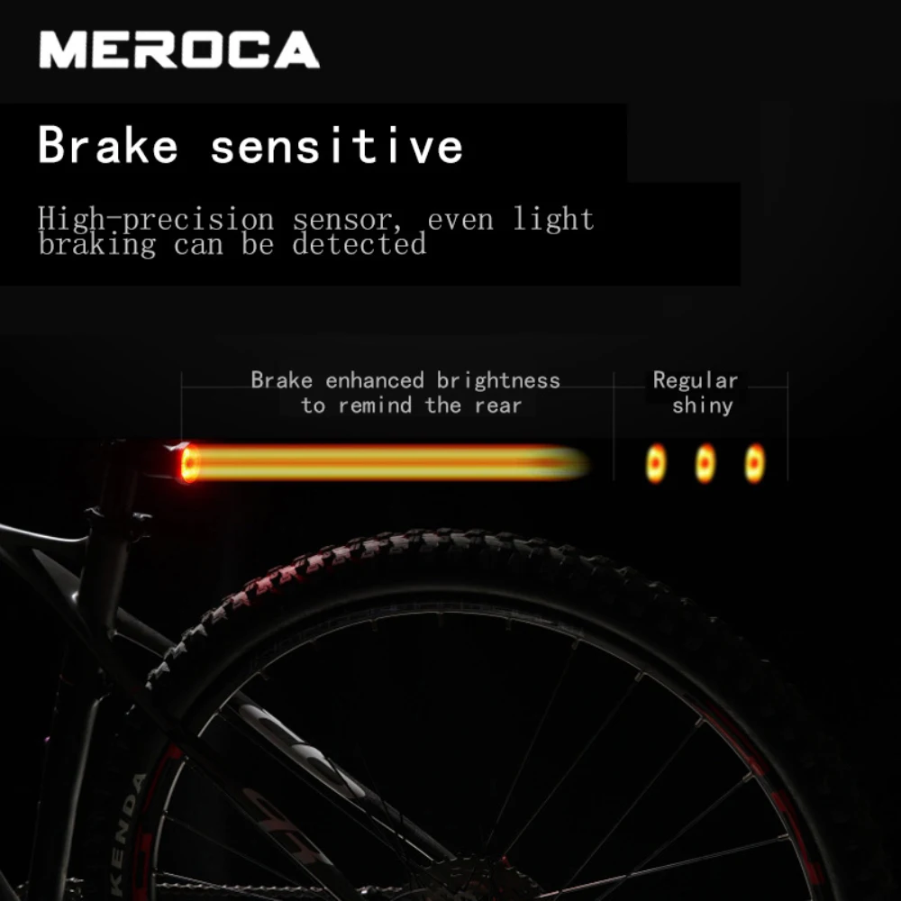 MEROCA Rear Light Bicycle Smart Sensor Brake Tail Light Rechargeable Lamp Taillight MTB Bicycle lantern Cycling Bike Accessories