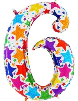 

Balloon Number 6 of 100cm Party Holographic-Foil Polyamide-G85846H