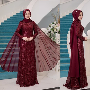 

Muslim Fish Hijab Evening Dress With Sequin Lined Cape High Quality Made in Turkey