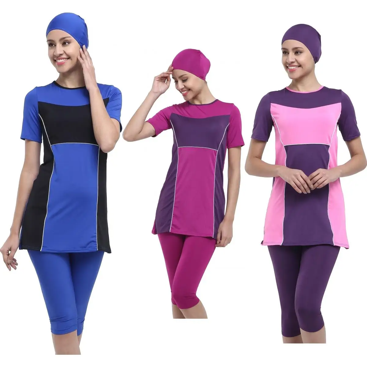 

Argisa 7026 Two-color Short Hijab Swimwear 46-52 Plus Size Muslim Hijab Islamic Swimsuit Swim Burkinis Half Cover