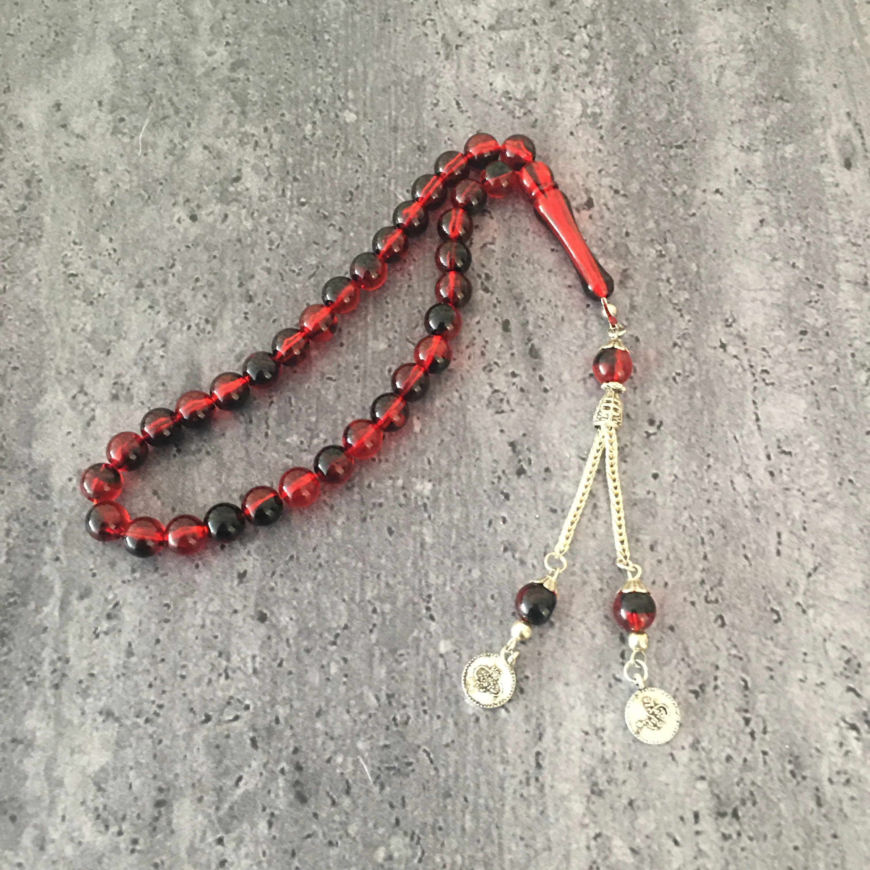 Затягивающий Янтарный исламский молитва 33 бусины Четки Tasbeeh tasbih misbaha красно