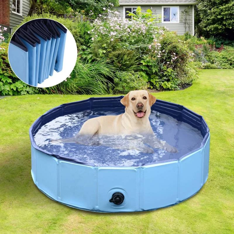 piscina rigida tipo banera plegable para perros gatos mascotas animales color azul cielo y azul oscuro pvc pe