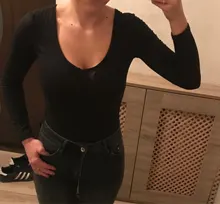 Body corto de manga larga para mujer, traje elástico con cuello en V cálido para otoño e invierno, Top ajustado informal para mujer