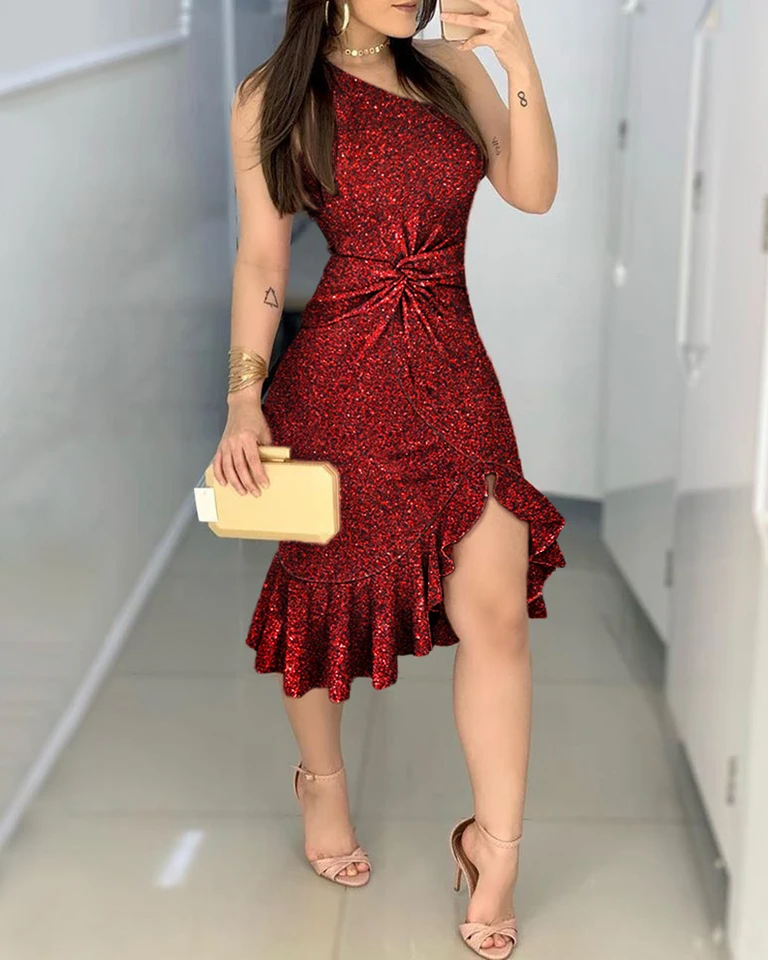 glitter one shoulder dress