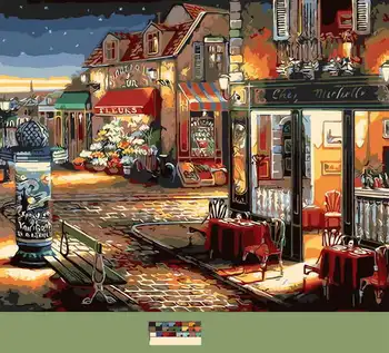 

Drawing on wood by numbers (24 colors) 40x50 cm "evening Street with cafe" Red Cat awd042