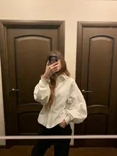 Blusa con manga de linterna para mujer, camisa holgada con botones a la moda para primavera y otoño, Color liso