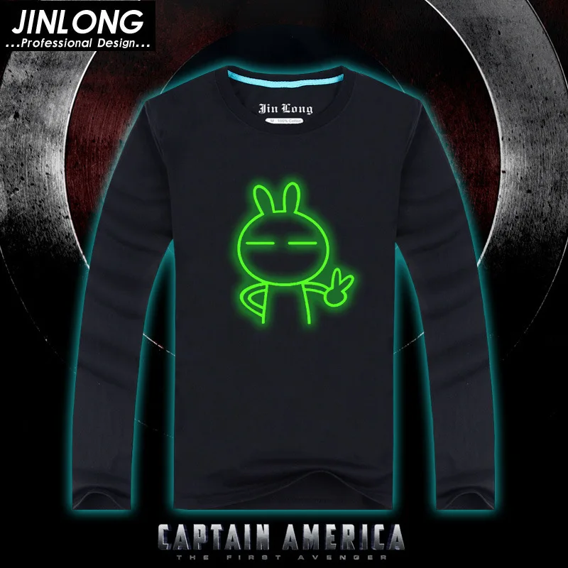 Черная Мужская футболка с длинным рукавом светящаяся для мужчин 3D светится в