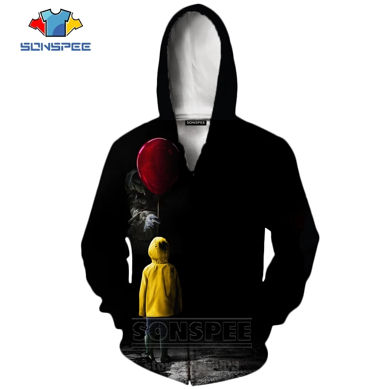 18 It Chapter две молнии толстовки новые для мужчин женщин Pennywise клоун Толстовка 3D принт фильм ужасов унисекс с длинным рукавом Топ пальто C063-1 - Цвет: 18