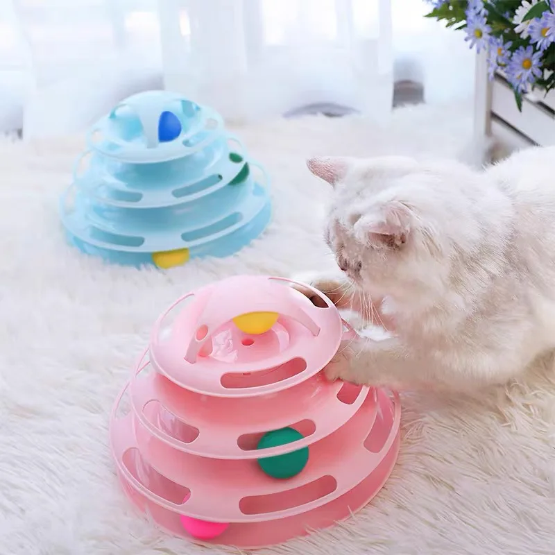 Cat Turntable Plates Toys Four-layers Tower Tracks Pet Teaser Stick Interactive Toy Amusement Training Ball Kittenигруш | Дом и сад