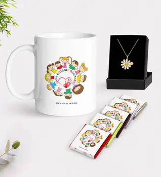 

Personalized Child Development Teacher White Mug Chocolate and Is Daisy Necklace Gift Seti-1