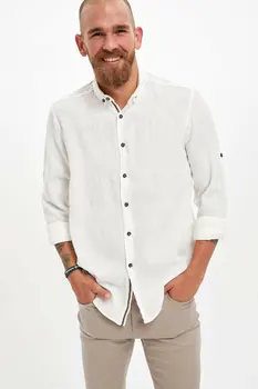 

DeFacto Man Long Sleeve Shirt Men's Summer Casual White Shirts Men's Basic Top Shirts Men's Formal Shirt-M3503AZ19SM