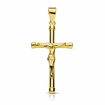 

Cross Pendant 18k gold Christ smooth hollow 21mm. Round stick unisex