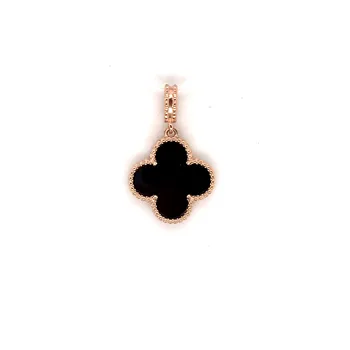 

Gold pendant 585 tests with stones: Onyx, van cleef, four leaf clover, fashion jewelry, natural stones, female.