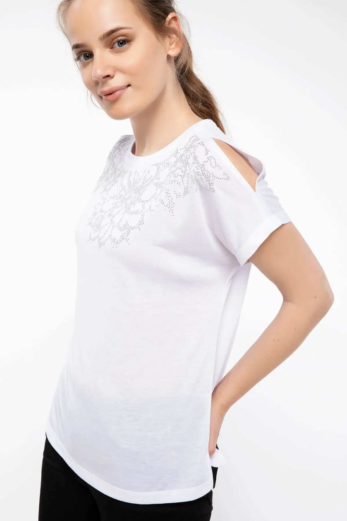 

DeFacto Woman Summer Floral Prints White Top Tees Women Chic Short Sleeve Cotton T-Shirt Lady Casual Tshirts-J7794AZ18HS