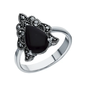 

Silver ring with marcasites and Onyx sunlight sample 925