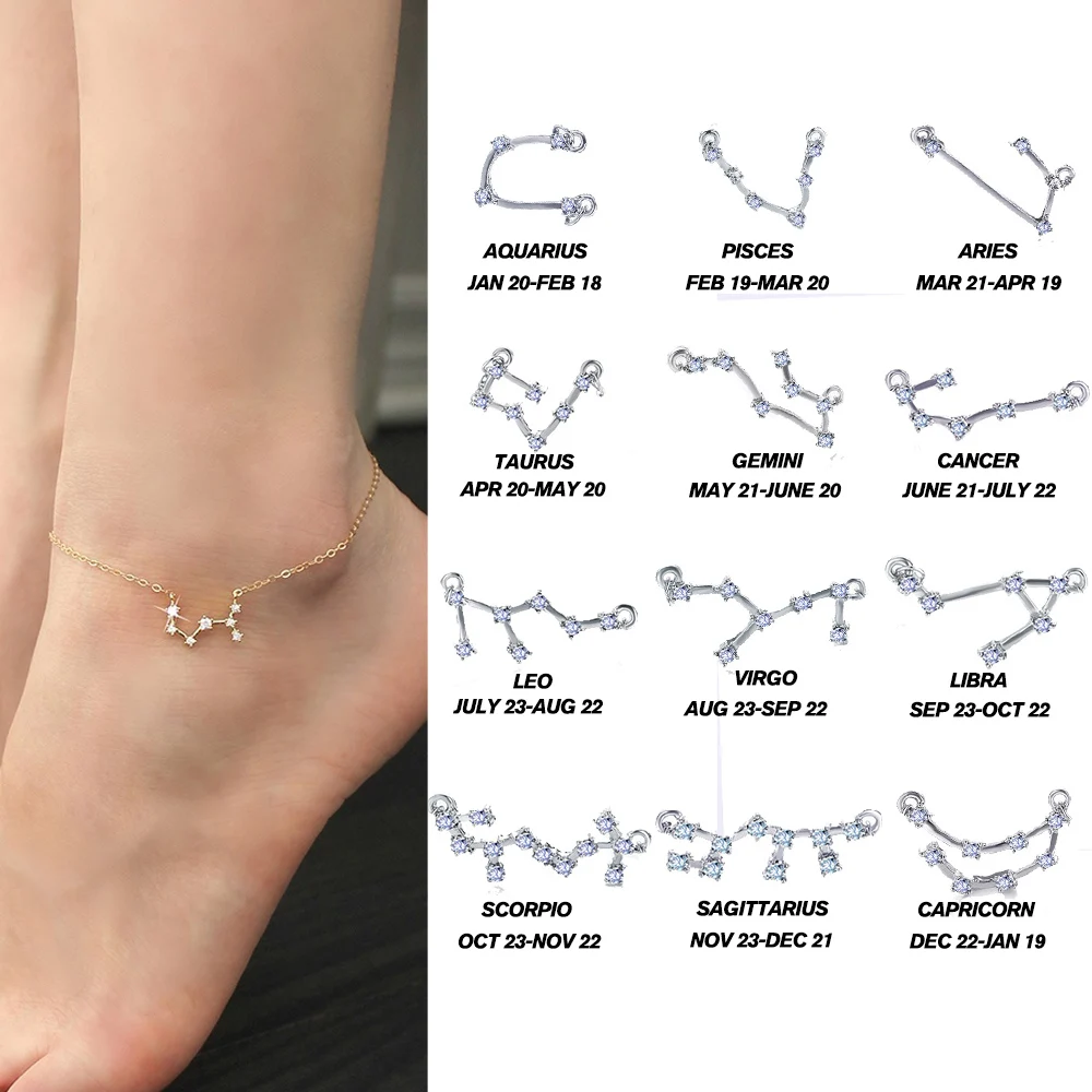 Jewellery Body Jewellery Anklets Gold FILLED Zodiac Sign Anklet Body Chain Anklet Gold Jewelry Birthday Gift Zodiac Jewelry Constellation Waterproof Jewelry Gift For Woman 
