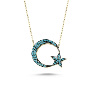 

KUTAYDAN Zircon Cubic Zirconia Moon Star Necklace 925 Sterling Silver