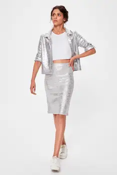 

Trendyol Silver Leafing Knitted Skirt TWOAW20ET0126
