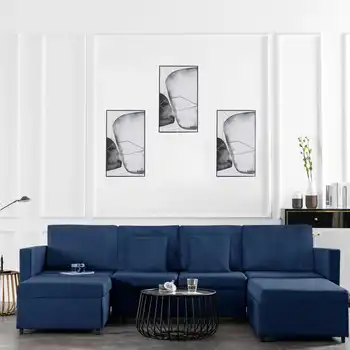 

Sofa Bed 4 seats blue fabric sofas