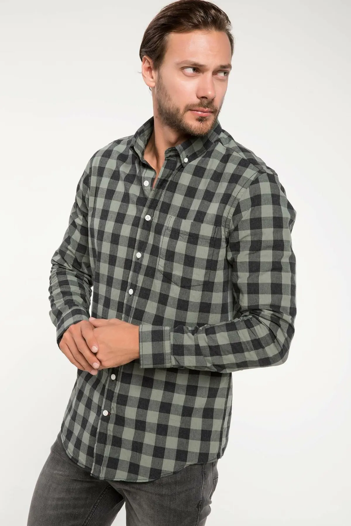 

DeFacto Men Classic Red Blue Plaid Pattern Shirt Casual Long Sleeve Loose Male Autumn Grid Shirt-I9616AZ18AU-I9616AZ18AU