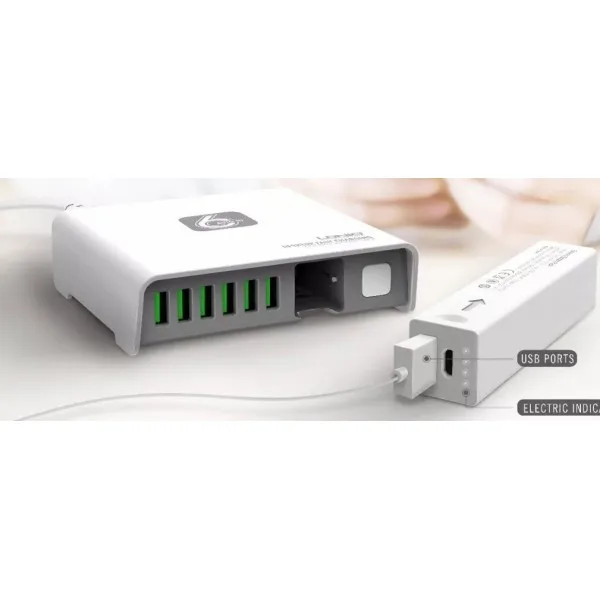 LDNIO USB зарядное устройство с Power Bank A6802 6USB 8А 2600mAh(Белое