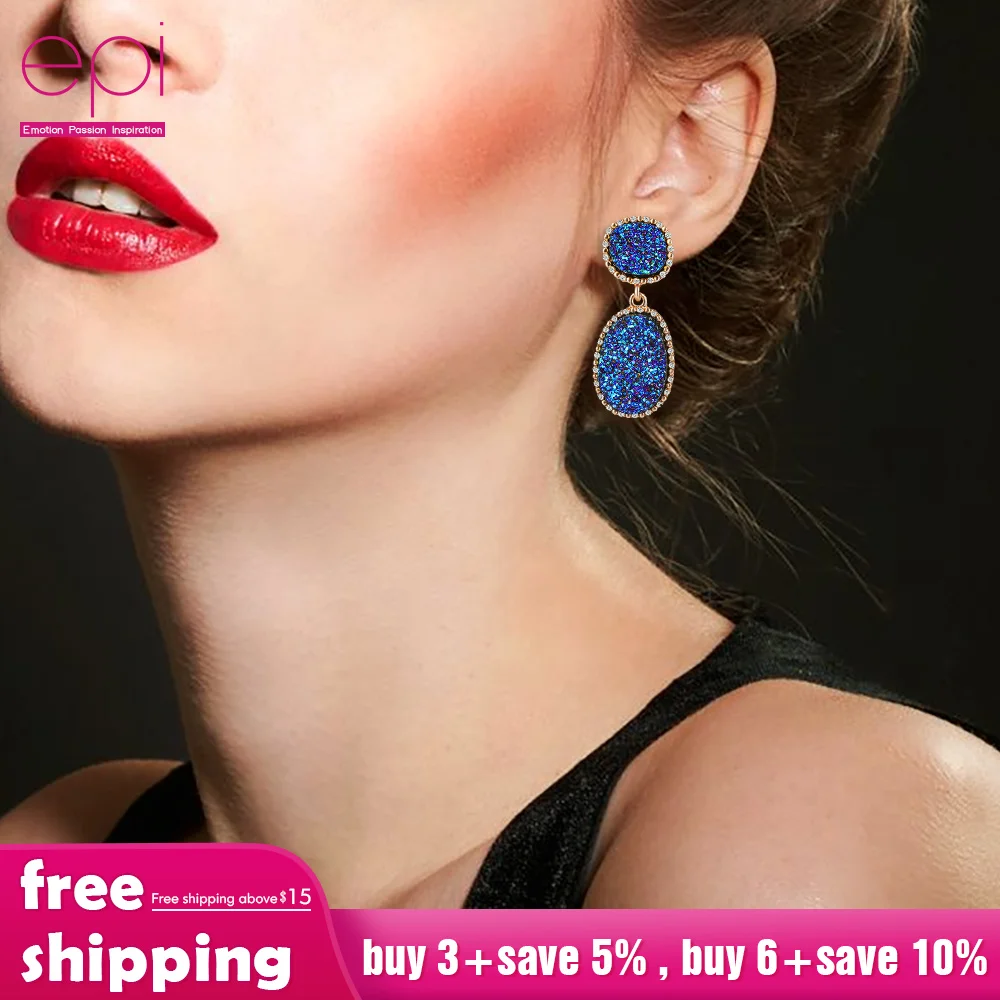 EPI Exaggerated Blue Crystal Bling Metal Chain Dangle Earrings Women Personality Big Statement Drop Christmas Gift | Украшения и