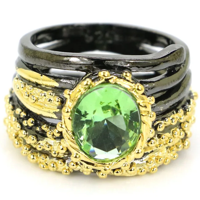 

23x15mm Vintage Style Oval Created Pink Kunzite Tanzanite Tsavorite Garnet Black Gold Silver Rings