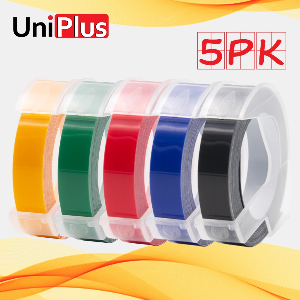 UniPlus 5 Roll untuk Dymo Label Tape 3D Embossing Label Maker Plastik 9mmn Printer Pita Hitam Biru Merah untuk Dymo labeller Stiker