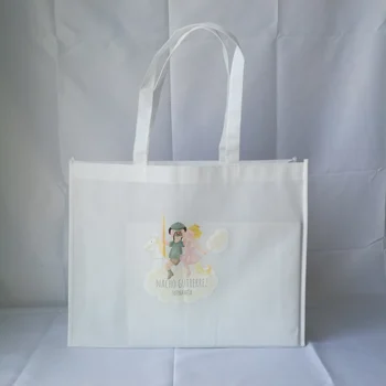 

New Arrival 1000pcs/lot Promotional White Non Woven Fabric Tote Shopping Bag with Cartoon Logo Printed for Gift Free Shipping