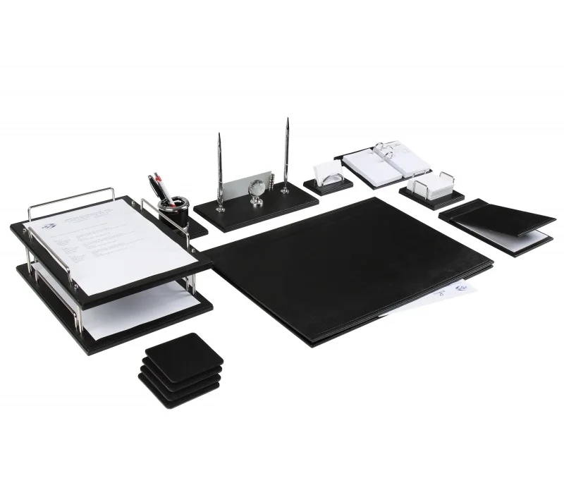 Zenia роскошный кожаный Настольный набор, набор блокнотов с именной табличкой, двойной лоток, настольный органайзер, Офисные аксессуары, аксессуары для стола